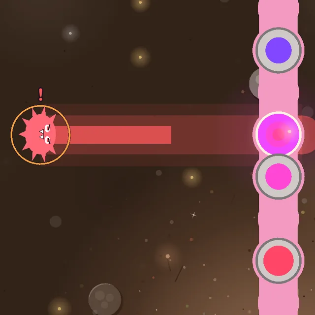 A red chaser crouched beside the snake, a red line glowing where it will jump