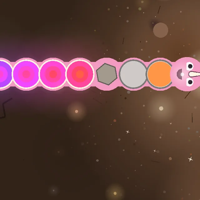 The snake's cells, grey ones still digesting and pink and purple ones gone rainbow
